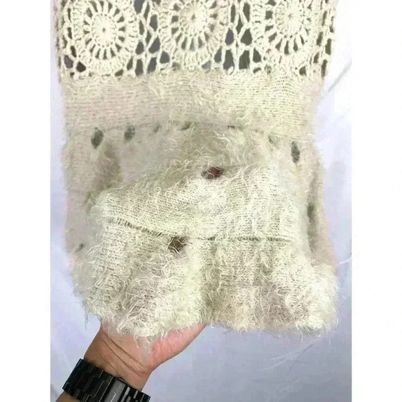 Tan Open Fuzzy Cardigan Top SMALL Women's Crochet Metric - Picture 8 of 10